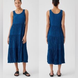 NEW Eileen Fisher Crushed Silk Tiered Midi Dress in blue Sz XL Quiet Luxury